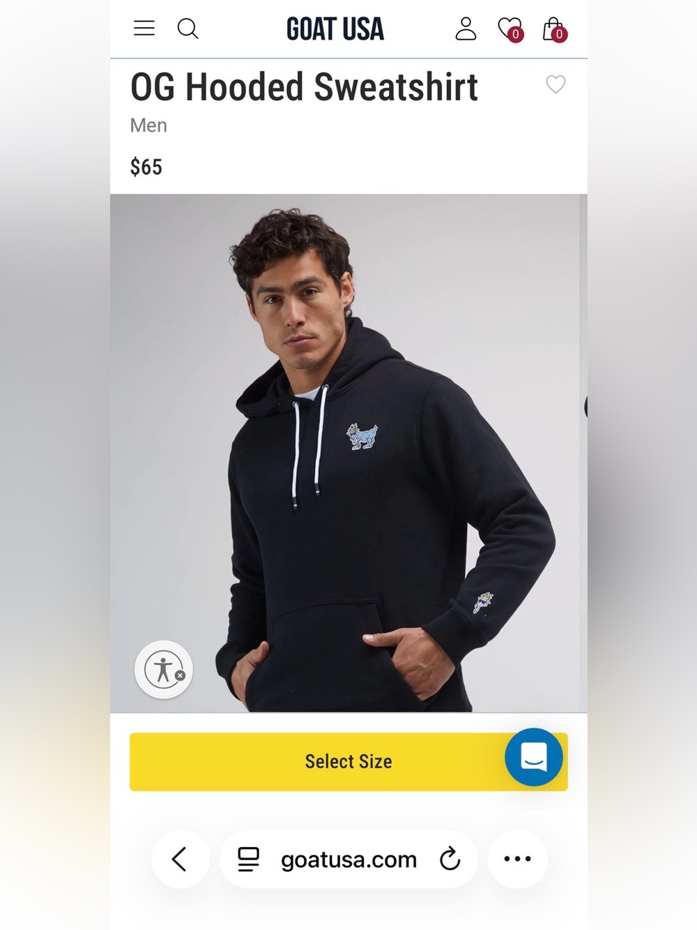 GOAT USA OG Hooded Sweatshirt - Black - NWT, adult XS